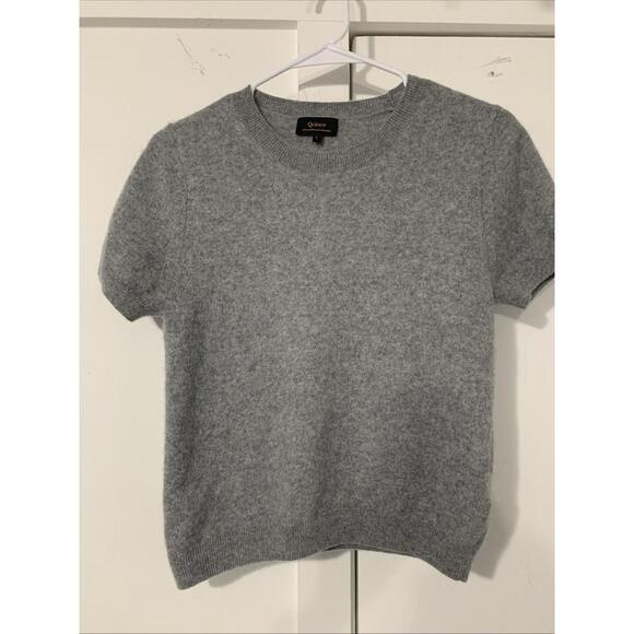 Quince Women’s Medium Gray 100% Mongolian Cashmere Short Sleeve Pullover Crew L - Picture 1 of 8